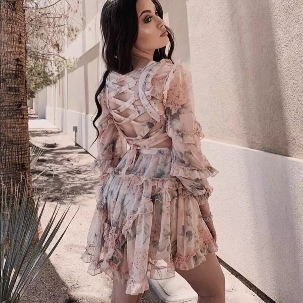 👗HP🌺Floral dress ruffle lace back womens cutout - Picture 10 of 10